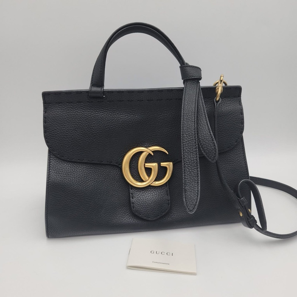 Gucci Black and Gold GG Marmont Satchel with Iconic Design
